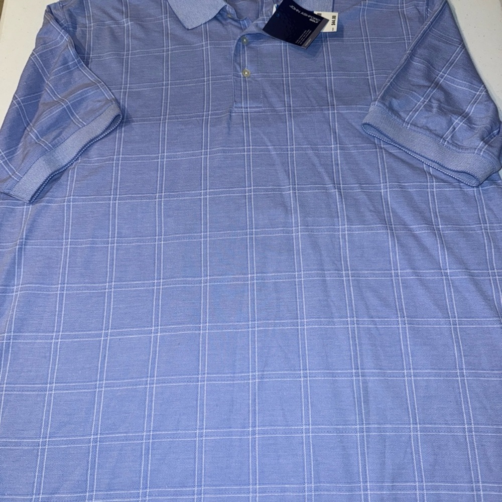 John Ashford Blue & White Golf Shirt‎ NWT Rapidry $44 Polo